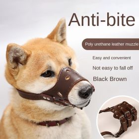 Dog mouth mask; anti-barking; anti-bite; dog mouth cover; puppy medium and large dogs; small dog masks; teddy golden retriever barker (colour: Brown mouthpiece, size: L)